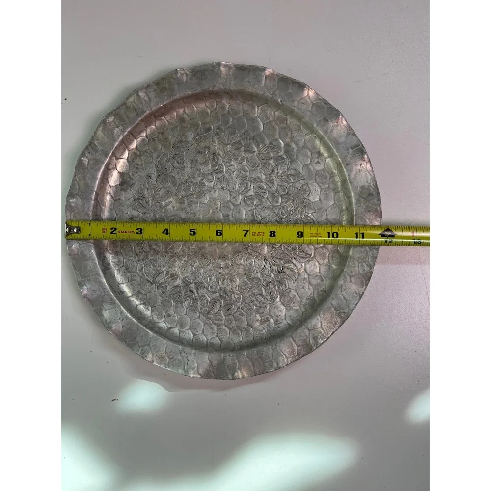 Hand Forged Aluminum Serving Tray 12 Inch Vintage Rose Hammered Floral‎ MCM